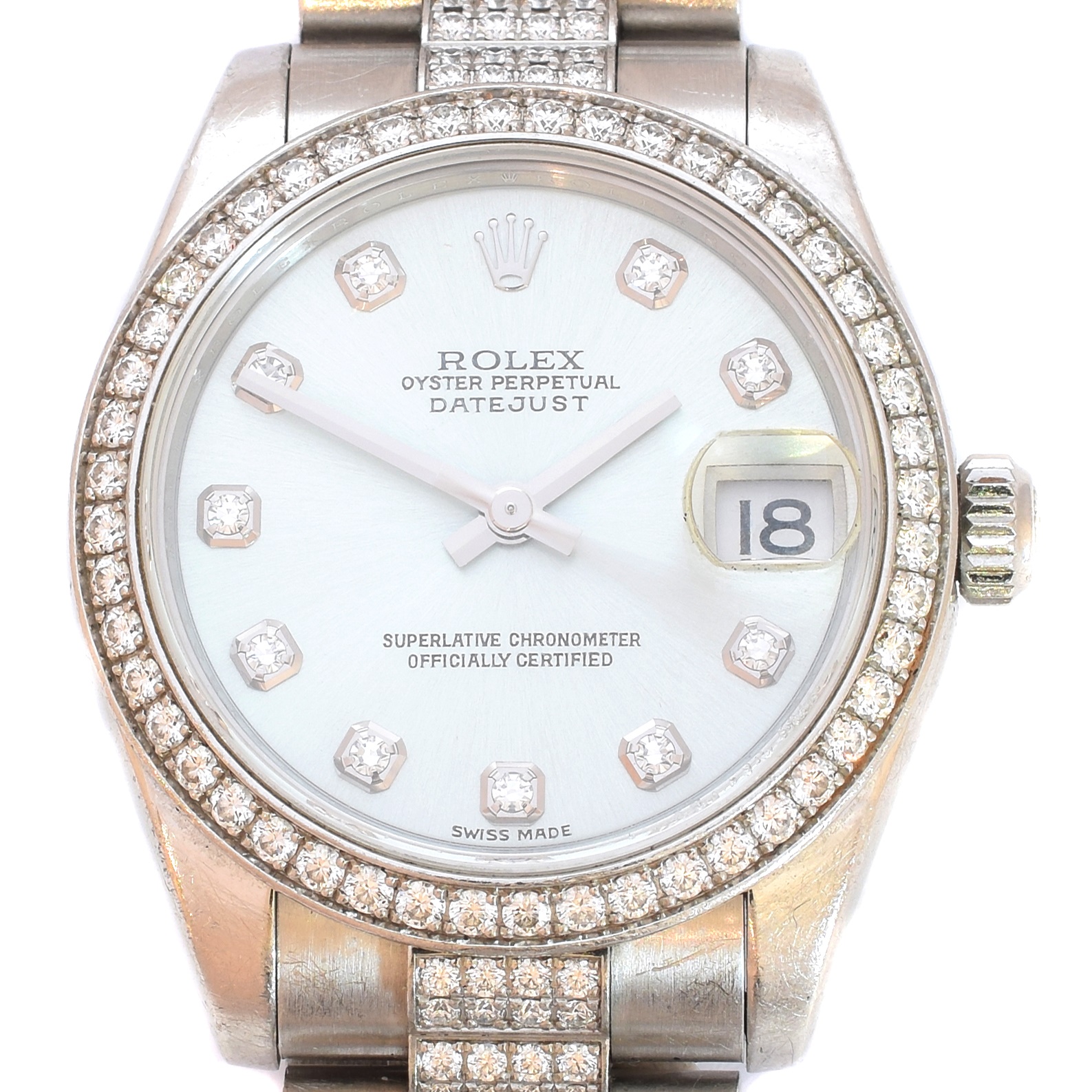 Ladies Mid Size Platinum Diamond Datejust Rolex